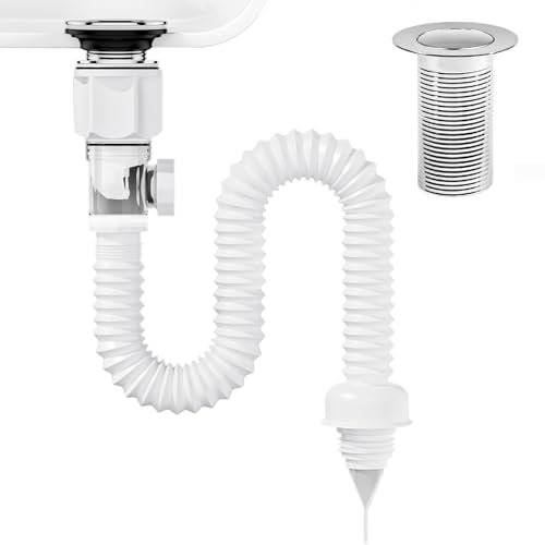 ASSRECT Bonde de Lavabo, Siphon Lavabo Avec Pop-Up Bouchon de Vidange de Filtre, Evacuation Evier en à l'Épreuve des Odeurs, Convient pour Salle de Bain, Rétractable 300-950 mm