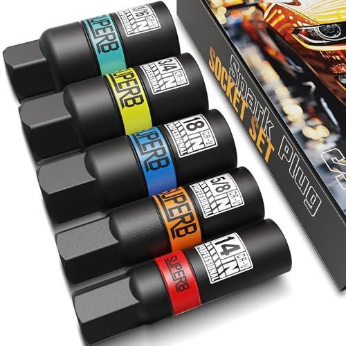 KIRXST 5tlg Zündkerzenschlüsselsatz, Zündkerzenschlüssel Universal 14 mm, 18 mm, 5/8, 3/4, 13/16 für Auto und Motorradfür