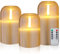 CCLIFE Bougies LED en cire véritable avec télécommande, fonction minuterie, en paraffine, sans flamme, alimentées par batterie, Doré 3 pièces