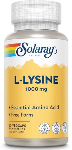 Solaray - L-Lysin HCl 1000mg - 60 Vegane Kapseln - Hochdosiert l Lysine Aminosäure - 500mg pro Kapseln - Laborgeprüft