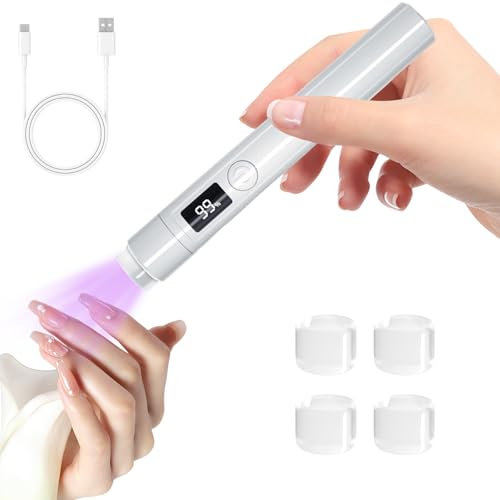 Trywise Portable Mini UV lampe nägel and 4 Silicone Heads, Rechargeable LED UV Lamp Nails, 2 Time Keeping Modes,Tragbare Kleine UV lampe für gelnägel Quick Curing of Nail Glue Nail Tips