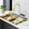 Harnart Évier de Cuisine Multifonction Evier de Cuisine à Comptoir Lavabo Acier Inoxydable avec Lave Verre Robinet Extractiblen Haute Pression 75x45x21cm, or brossé