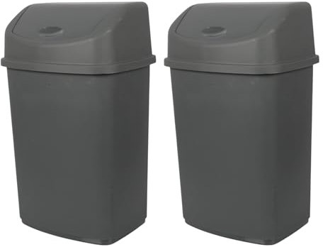 Jolie Max Set of 2 35L Large Swing Top Kitchen Bins – Durable Plastic Dustbins with Flip Top Lid, Easy to Clean, Ideal for Home & Office Waste Management. (ANTHRACITE)