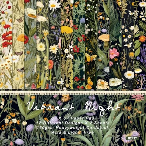 craspire 24 Stück Vintage Blumen ScrapbookPapier Origami und buntes Gefärbtes Papier 6 × 6 Mit Blumenmuster Für Tagebuch Basteln DIY Hintergrund Kunst