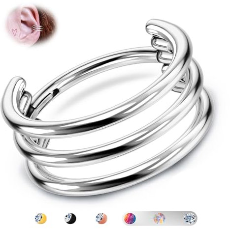 BodyBonita G23 Titan Knorpel Ohrring Gestapelter Clicker 16G Dreifache Septum Piercing Conch Shmuck Tragus Daith Helix Ohrringe Nasenring Creolen für Frauen Männe Silber 8 mm