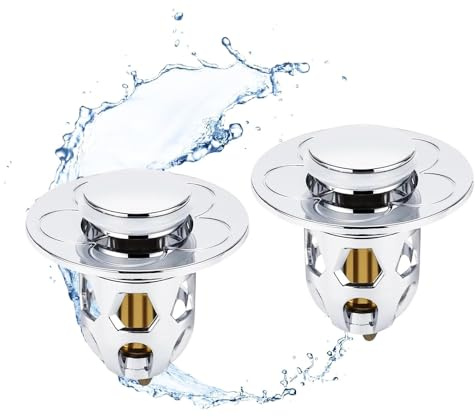2 universelle Pop-Up-Stöpsel für Waschbecken und Bidet aus Metall mit Filter