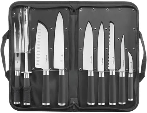 MBH - Juego de 9 Cuchillos Profesionales con Maletín. Set de 9 cuchillos de acero inoxidable y mango antideslizante.