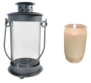 Mariles Laterne zum Stellen mit Griff wetterfest 21 cm Grablaterne Grablicht Grableuchte Friedhofslaterne Windlicht Gartenlaterne Gartenlicht Garten Grab Friedhof 1 weiße Oelkerze
