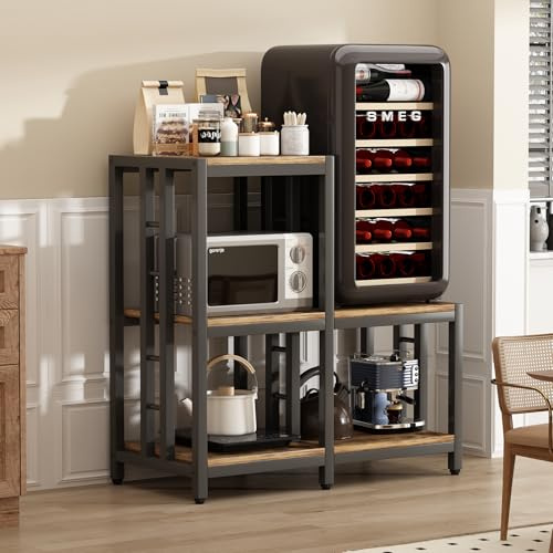 SNINGXZJS KING Mini Fridge Stand with Storage, Microwave Oven Stand, Bakers Rack with Storage Shelf, Mini Fridge Cabinet, Mini Fridge Shelf for Kitchen, Living Room, Office, Patio.(Brown)