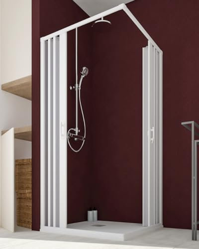Box Doccia a Soffietto, cm 80 x 100 x H 185 cm, in PVC, Due Ante con Apertura - angolare Bianco