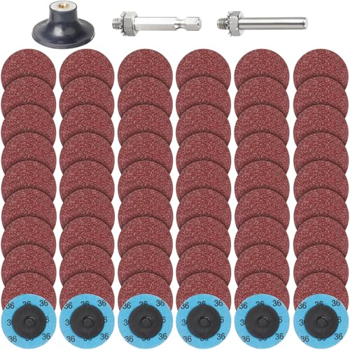 PMIQSA 63 Piezas Discos de Cambio Rápido 50mm Grano 36 | para Amoladora Acero Inoxidable, Metal Acero y Madera