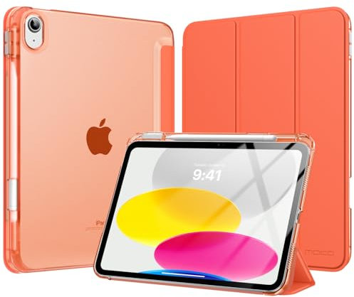 MoKo Coque pour iPad 11 Pouces (A16) 11e Génération 2025, iPad 10e Gén 10,9 2022 avec Porte-Stylet, Étui iPad 10e Gen Mince Légère à Trois Volets avec PC Arrière Translucide Robuste, Orange