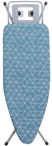 STANEW Bügelbrett 120 x 45 cm,Klappbares Bügelbretter Bügeltisch für Dampfbügeleisen,Sicherheitsschließsystem,höhenverstellbar,Integriertem Eisenständer(Geometrisch Blau)