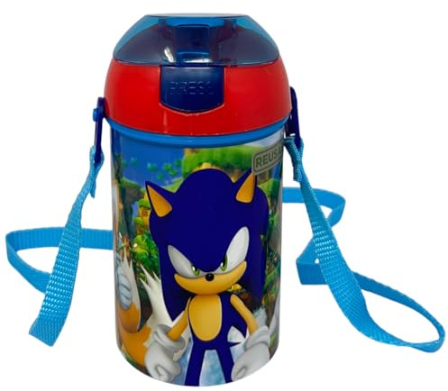Gourde avec ouverture pop-up Sonic bouteille en plastique réutilisable avec bandoulière BPA libre capacité 450 ml