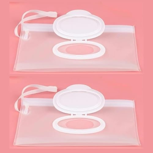 2 Pcs White Baby Wipes Case Travel Holder, Wipe Case Travel Holder Keeps Wipes Moist Set of Wet Diaper Portable Travel On The Go Refillable Dispenser Waterproof Wipe Container with Sealed Diapering