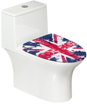 COEQINE Union Jack Flag Toilet Seat Covers Soft Close Toilet Lid Cover with Elastic Bottom Holder for Most Stardand Easy To Insutall Warmer Toilets Cushion