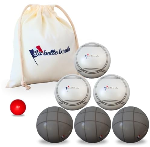 La belle boule® Schaumstoff-Kugeln für den Innenbereich, 45 g, Set mit 6 Kugeln + rote Zielkugel + Aufbewahrungstasche – Boccia-Kugel für den Innenbereich für Kinder und Erwachsene – sichere