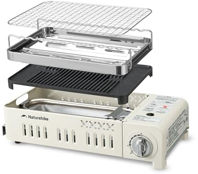 Naturehike Butane Grill Stove Outdoor Camping Stove Portable with Detachable 4-Piece Cookware Set with Carrying Bag for Picnic Backpacking and Tailgating