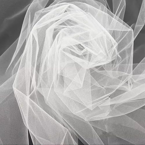LIULINY 4 x 1,6m Weißer Tüllstoff Netzgewebe Weißer Tüllstoff Tulle Fabric | DIY Durchscheinend, Bolzennetz, für Geschenkverpackungen, Blumen, Nähen, Basteln, Hochzeit, Party Dekorationen
