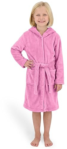 Gräfenstayn Bademantel Kinder & Teenager aus Fleece mit Knopf und Kapuze– OEKO-TEX 100 – Flauschiger Kinderbademantel für Jungen & Mädchen