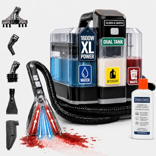 Olsen & Smith 1600W Dual-Tank Carpet & Upholstrey Spot Cleaner, Handheld