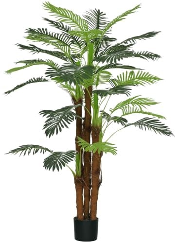 HOMCOM Planta Artificial Decorativa 160 cm Palmera Artificial con Maceta y Hojas para Interior Hogar Salón Oficina Verde
