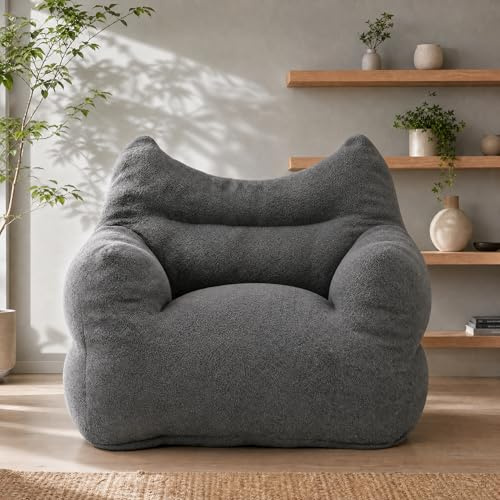 Fiximaster Sitzsack Erwachsene mit Füllung XXL, Ergonomischer Bean Bag Chair aus Teddyfleece, Bequemer Lesesessel Loungesessel für Wohnzimmer und Schlafzimmer 100x95x68 cm