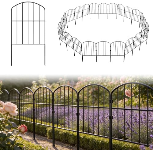 XMTECH Metall-Gartenzaun, 25 Stück, 62x32cm, Schwarz, Mobiler Steckzaun für Hunde, Garten & Blumenbeet, Balkon, Camping, Zaun Garten, Dekoration - Type D