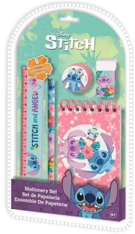 My sweety pop | Disney Lilo und Stitch 5-teiliges Schreibwarenset | Schulbedarf-Set für Kinder mit Notizbuch Bleistift Radiergummi Lineal und Anspitzer | Geschenkidee zum Geburtstag und zur