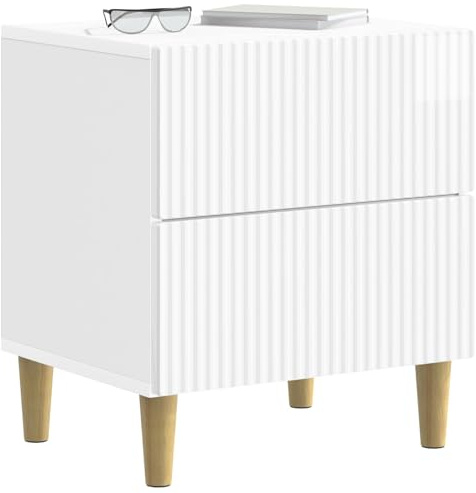 vidaXL Nachttisch Hochglanz Weiß 43 x 34,5 x 48 cm Holzwerkstoff, Schlafzimmer Aufbewahrung, Rechteckiger Nachttisch, Vintage-Stil, eleganter Organizer
