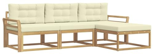 vidaXL Outdoor-Sofagarnitur mit Kissen 4 pcs Weiß und Creme Polyester, Moderne Garten-Sofagarnitur, wetterfest, Bequeme Loungemöbel, stylische Sitzmöglichkeiten für den Hof