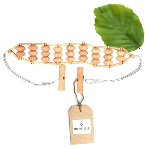 HOFMEISTER® Massageband Holz 112 cm – Rückenmassage-Roller mit 2 Griffen und 47 cm Rollfläche zum Selbermassieren, Buche, Handarbeit (1 Stück)
