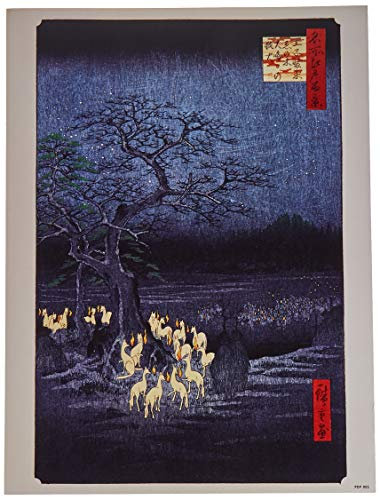 onthewall Hiroshige Japanisches Poster Kunstdruck, Fuchsfeuer auf Neujahrsnacht unter der Eno...