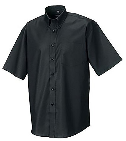 Russell Collection Men’s Short Sleeve Easy Care Oxford Shirt (Black, 17.5 inch)