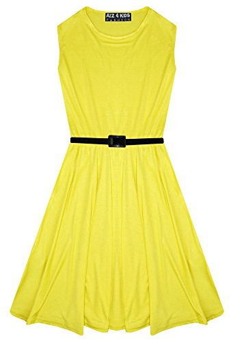 A2Z 4 Kids Girls Skater Dress Party Fashion Dresses with Free Belt Summer Dress Round Neck Flared Dresses Party Dress 2-13 Years