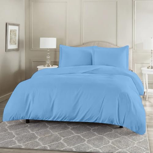 Rohi® Non-Iron Duvet Cover Quilt Cover Set Pillow cases. - Single, Double, King & Super King (Super King, Sky Blue)