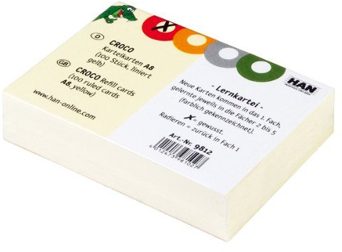 HAN Karteikarten für CROCO DIN A8 quer, Karteikarton 190 g/m², liniert, gelb (200 Stück, A8)