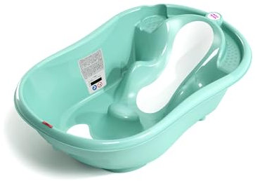 OKBABY Onda Evolution - Baignoire pour le Bain des Nouveau-nés 0-12 Mois, Assise en Gomme Antidérapante - Turquoise