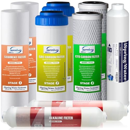 iSpring F9K Set di Cartucce di Ricambio per Filtro dell'Acqua 1 Anno per Sistemi di Filtrazione a Osmosi Inversa Minerale Alcalina a 6 Stadi, Senza Membrana RO, Bianco