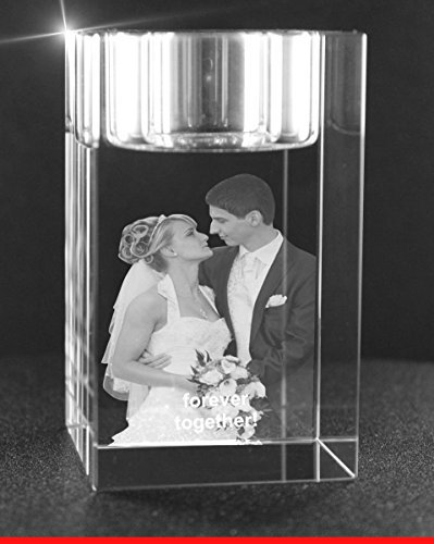 VIP-LASER 2D Gravur Glas Kristall Teelichthalter Teelicht Halter mit Deinem Hochzeitsfoto Hochzeit. Dein Wunschfoto für die Ewigkeit Mitten in Glas!
