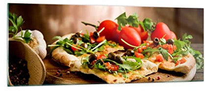 Panorama Bilder auf Glas Pizza Vegetarier Italien Essen Glasbild 140x50cm Wandbilder Dekoration Wohnzimmer Schlafzimmer Küche Groß XXL Wanddeko Bild im Glas Wand Kunstdruck Art Modern GAB140x50-2540