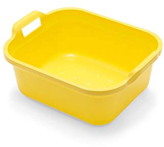 Addis Rectangular Washing Up Bowl with Handles, Plastic, Bright Yellow, 39 x 32 x 14 cm