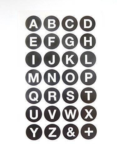 Small Alphabet A-Z Stickers, White Letters on Black 18mm (0.7 inch) Round Circular Sticky Labels