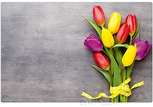 Tischsets 4er als abwaschbare Frühling und Ostern Tischdeko - Platzsets Moderne Tulpen Beton als Tischuntersetzer in 43 cm - Platzdeckchen als Tischunterlage für Esstisch Wohnzimmer Tisch