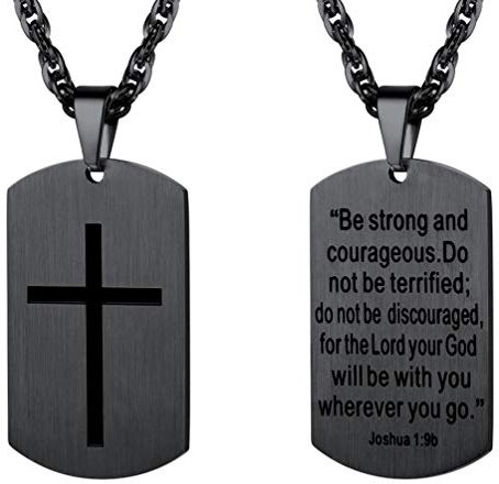 Cross Jewelry Mens Womens Cross Pendant for Men Necklace Black Dog Tag Chain Pendants Military Dog Tag Dogtag Inspirational Necklace Gifts for Men Stainless Steel Chain