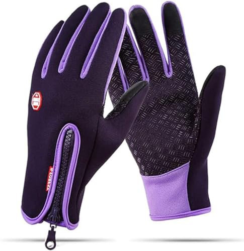 Touchsceen - Guanti termici in pile, antivento e anti-neve, caldi guanti invernali per sport invernali, sci, snowboard, equitazione, motociclismo, ciclismo, escursionismo, campeggio, guida, viola