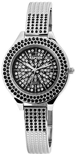 Raptor Damen-Uhr Suela Metall Armband Strass-Steine Leuchtzeiger Analog Quarz RA10056