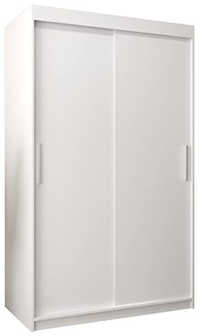 MEBLE KRYSPOL Tokyo 120 Kleiderschrank mit Zwei Schiebetüren für Schlafzimmer – moderner Aufbewahrungsschrank mit Kleiderstange und Regalen – 120x200x62cm - Mattweiß