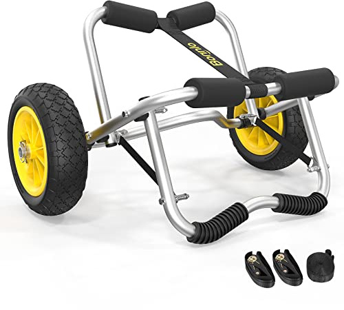 Bonnlo Foldable Kayak Trolley, Upgraded NO-Flat Airless Tires, Aluminum Frame Canoe Carrier, 90KG Loading Capacity, Heavy Duty Aluminium Trolley