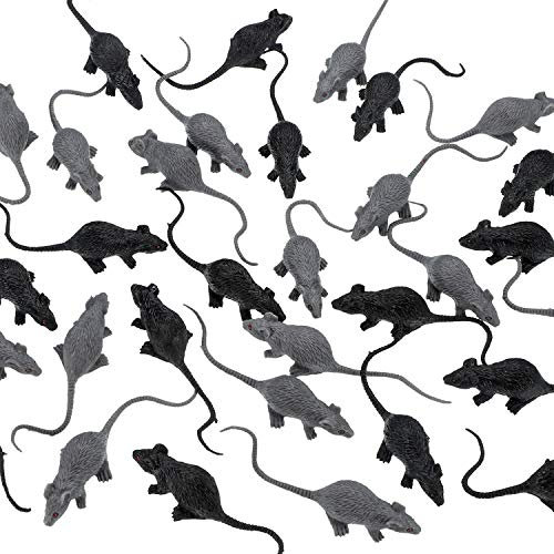 Gejoy 36 Pcs Halloween Fake Mice Realistic Mouse Fake Rats Small Plastic Mice for Halloween Party Decoration Supplies (Black, Gray)